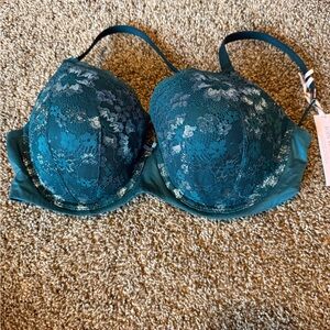 Victoria’s Secret 38D Body By Victoria Lined Demi Bra Teal & Silver, NWT